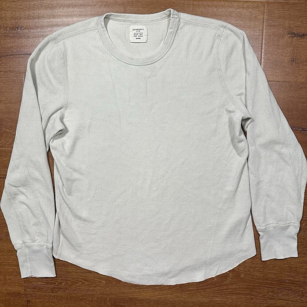 Buck Mason Vintage Thermal Surplus Tee Men L Ivory Bone Waffle Knit Cotton Retro